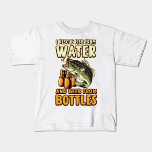 I Rescue Fish From Water And Beer From Bottles Funny Fishing Kids T-Shirt